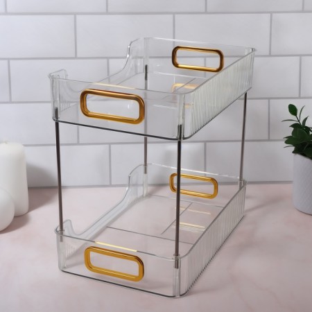 Organizer for storing cosmetics/accessories, two -level, with handles, 31 × 20 × 29 cm, black/silver color-3