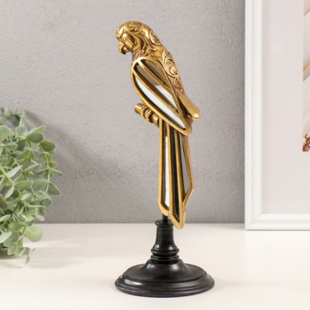 Souvenir Polystone, mirror "Parrot Ara on a bit" gold 10.5x10.5x30.5 cm-1