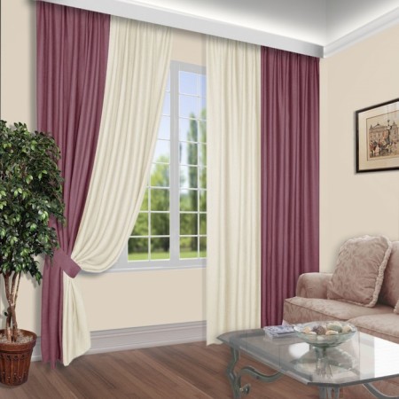 Set of curtains, size 160x250 cm, 2 pcs, lingonberry color, milk