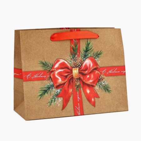 Package Gift New Year's craft vertical “Happy New Year”, bow, MS 18 x 23 x 10 cm, New Year-1