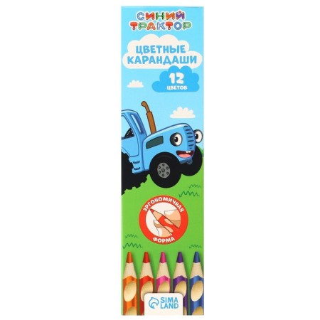 Colored pencils, 12 colors, trihedral, blue tractor-7