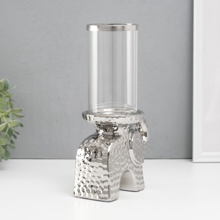 Ceramics candlestick, glass for 1 candle "Elephant" d = 8 cm silver 16x10x27 cm-4