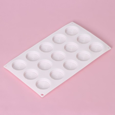 Form for chocolate “Hypnosis”, silicone, 29 × 17 × 1.1 cm, 15 cells (D = 4.2 cm), white color-2