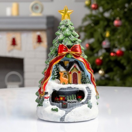 LED figure "train and deer" 26 × 14 × 14 cm, polystone, batteries AAAX2 (not in the kit), glow of multi-1