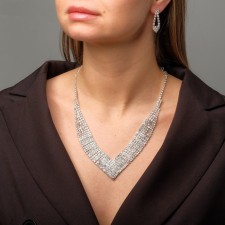 Set 2 objects: earrings, necklace “sparks” with a corner, white color in silver, 30 cm