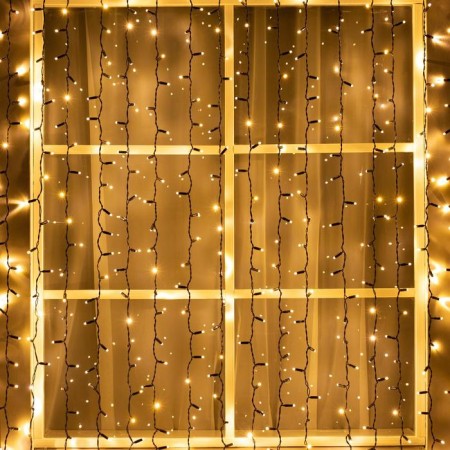 Garland "Curtain" 2 × 6 m, IP65, UMS, dark thread, 1440 LED, warm white glow, 220 V