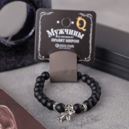 Bracelet Unisex "Bastion" aircraft, black color with silver, ball No. 8, d = 7 cm-2