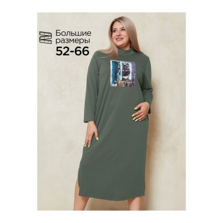 Female dress, size 56, green color-1