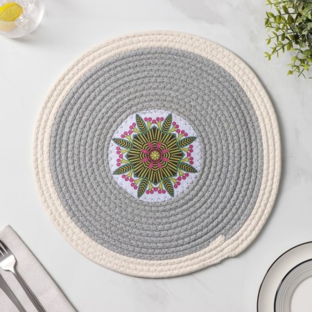Serving napkin on the table “Mira”, D = 38 cm, gray color, Mix drawing-1