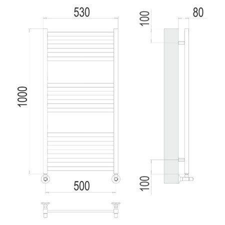 Water towel Terminus "Greta" P13, 500x800 mm, lower connection, chrome-2