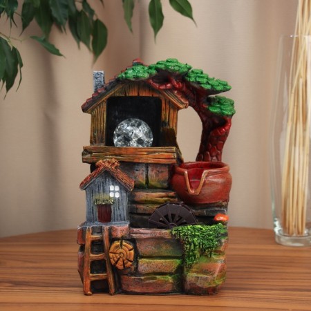 Fountain "houses with a staircase under a tree" 27x19 cm (with backlight)
