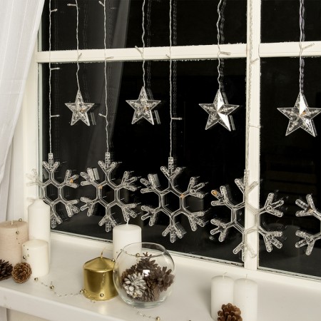 Garland “fringe” 2.4 × 0.9 m with nozzles “snowflakes”, ip20, transparent thread, 150 LED, glow blue, 8 modes, 220 V-1