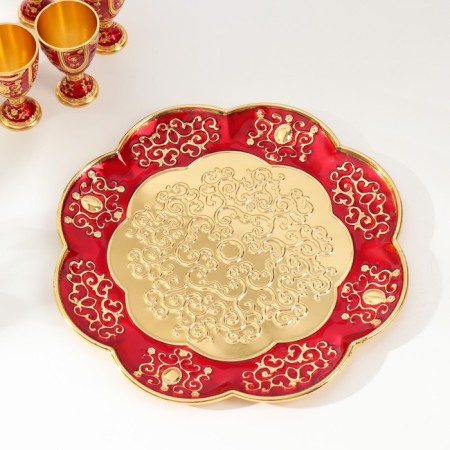 Set of wine jug, 6 glasses and tray "Türkiye. Flowers and patterns" red with gold-5