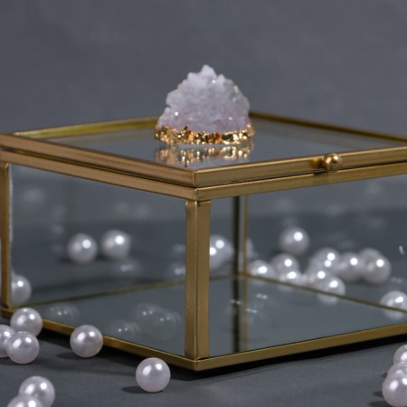 Organizer for storage "Mountains", with a lid, glass, with a mirror -bottom, 1 section, 10 × 10 × 6 cm, the color is transparent/copper-9
