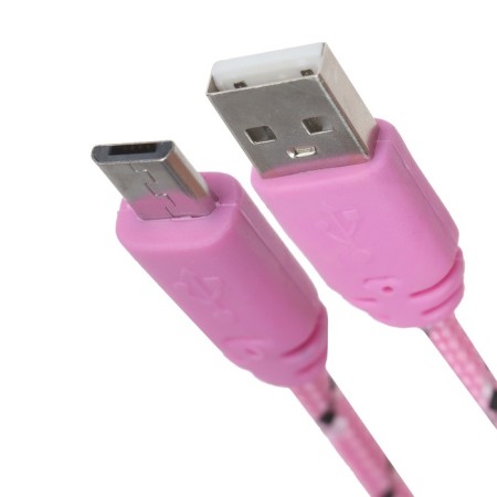 Luazon cable, microUSB - USB, 1 A, 1 m, nylon braid, pink-1