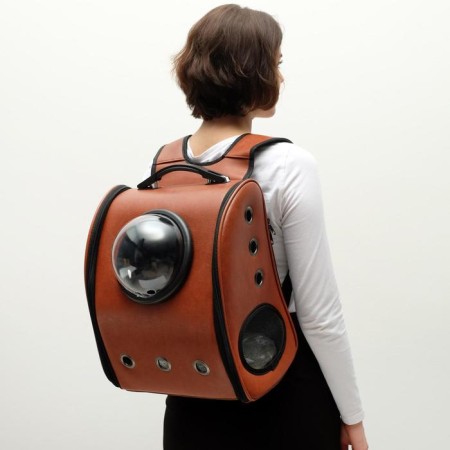 Backpack for carrying animals "Eleans", with a viewing window, 32 x 18 x 37 cm, brown-12