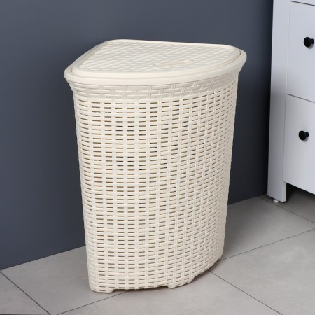 Corner underwear basket with a rattan lid, 60 l, 40 × 40 × 58 cm, ivory color-7