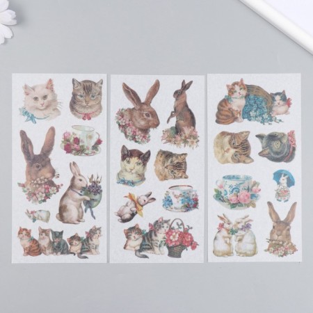 Stickers for creativity Paper "cats and rabbits" set of 3 sheets 10x20 cm