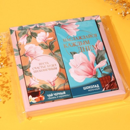 Gift set “Enjoy every day”: Black tea “Vanilla and Caramel” 50 g, milk chocolate 70 g.-5
