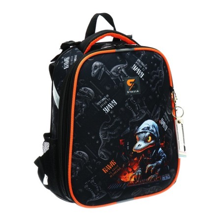School backpack 38 x 30 x 16 cm, ergonomic back, Stavia "dinosaur 2", black-1