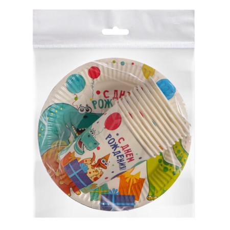 A set of paper utensils "Dinosaurics", 10 glasses, 10 plates-5