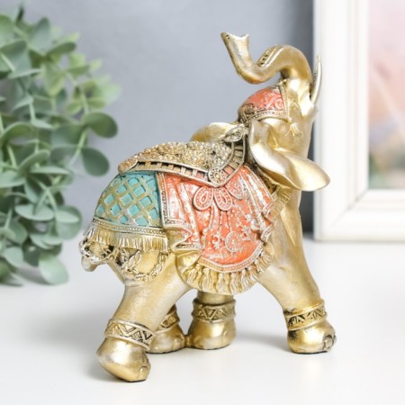 Souvenir Polystone "Golden Elephant in Colorful rich Popone" MIX 6x11x13 cm-3