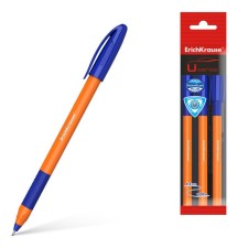 A set of ballpoint pens Erichkrause U-109 Orange Stick & Grip, 3 pieces, needle node 1.0 mm, color blue, super-furry letter, rubber emphasis, orange case.