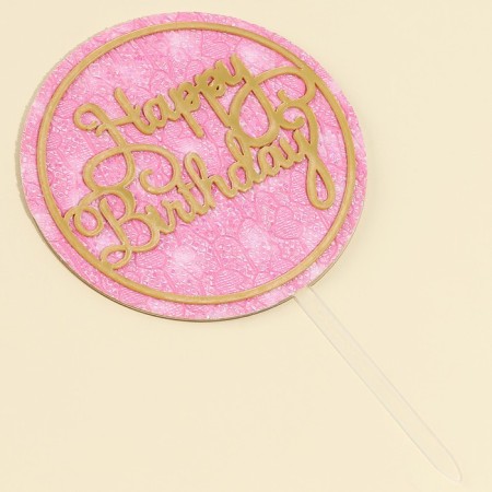 Topper "Happy Birthday" with sparkles, pink color-1