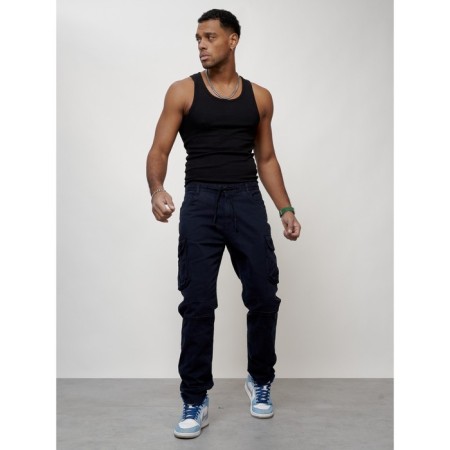 Cargo jeans men, size 46-48, dark blue color-1