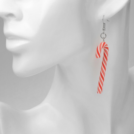 New Year! Earrings "New Year" lollipop, white-red color in silver-2