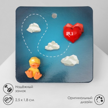 Earrings Plastic "Abstraction" duck and heart, yellow-red color
