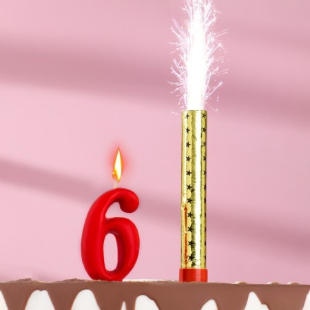Candle for cake the number "Oval" Red "6" + Fountain