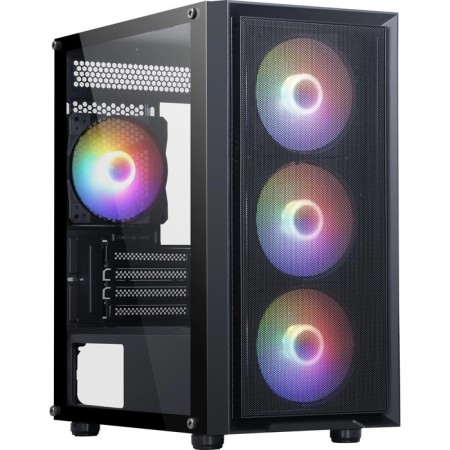 The ACCORD M203 case is black without BP ATX 2xusb2.0 1xusb3.0 1xusb3.1 Audio Bott PSU