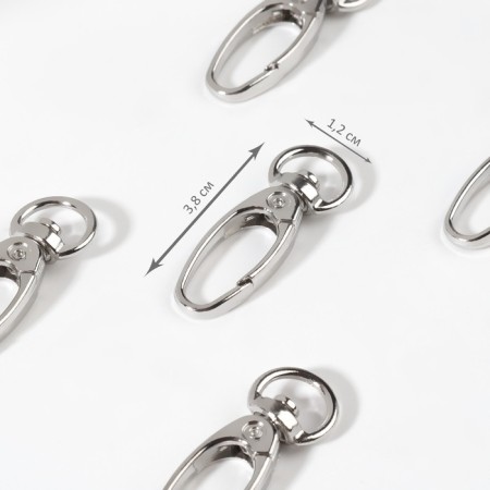Metal carbine, 38 × 12 mm / 9 × 1.5 mm, silver color