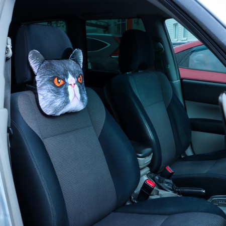 Pillow on the headrest Matech Animals Line, cat, red eyes, 30 x 25 x 10 cm, gray