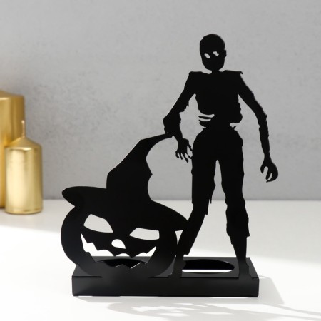 Summary Metal for 2 candles "Halloween. Zombies with pumpkin" Black 17.5x14x6 cm-2