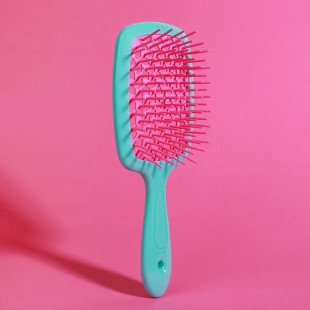 The comb is massage, wide, ventilated, 8.5 × 20.5 cm, PVC box, turquoise/pink color-4