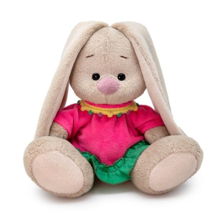Soft toy "Bunny Mi", in a dress with a green frill, 15 cm