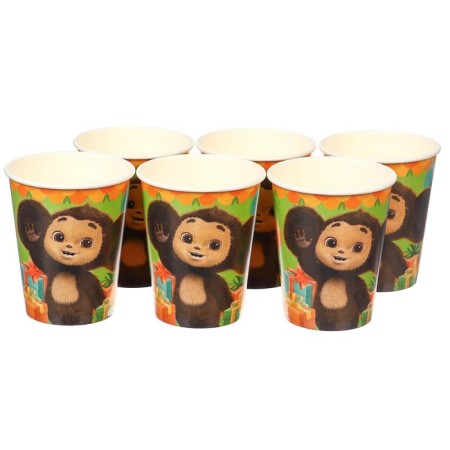 A set of paper utensils "Happy Birthday", for 6 people, Cheburashka-4