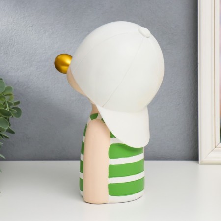 Polystone souvenir "Baby in a white baseball cap, with a gold bubble" Green strip 26x15x18 cm-3