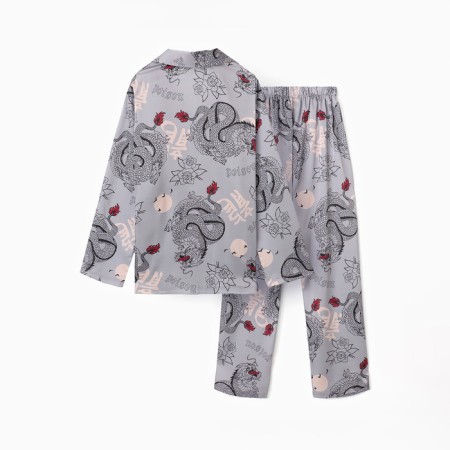 Pajama male (shirt and trousers) kaftan "Dragon" size 50, gray-9