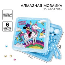 Diamond mosaic on a box, 14x14 cm, Minnie Mouse and unicorn