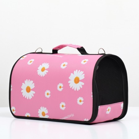 Bag - Carriage for animals "Flowers", pink, size L, 53 x 21 x 29 cm-2