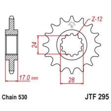 Front Presenter Star JTF295 for a motorcycle, steel, chain 530, 16 teeth
