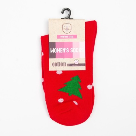 Women's socks "Christmas trees" color red, size 23-25-4
