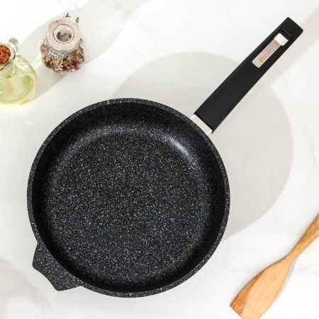Frying pan “Granite Star”, D = 28 cm, plastic handle, glass cover, anti -stick coating, black color-1