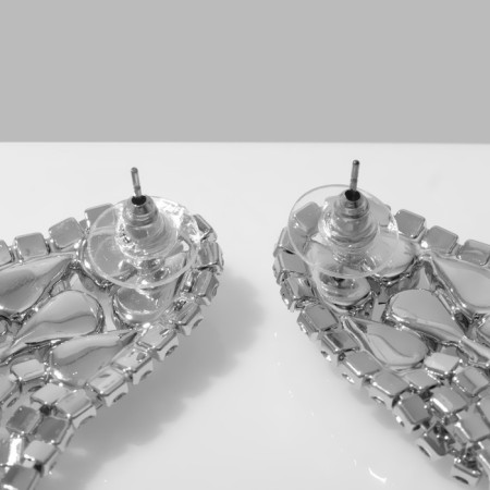 Hanging earrings with Hollywood rhinestones on crystals, white color in silver, 15 cm-1