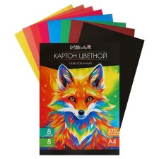 Cardboard of color A4, 8 sheets, 8 colors, non -370 g/m2, in the folder
