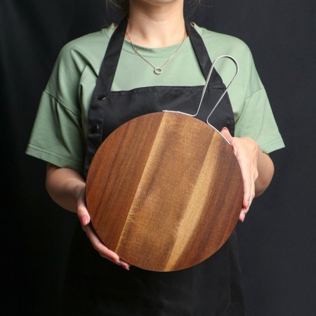 Groot board with a metal handle, round, 35.8 × 25 × 1.6 cm, tropical acacia-1