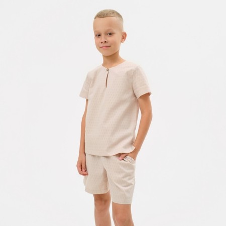 Set for a boy (shirt, shorts) minku: Cotton Collection Beige color, height 98-3